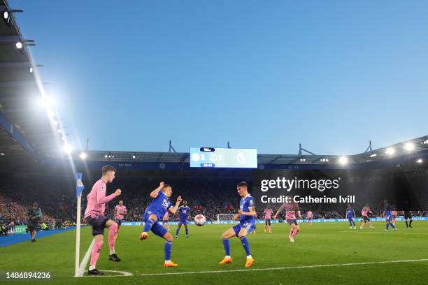 General view of of play during the Premier League match between Leicester City and Everton FC at The King Power Stadium on May 01, 2023 in Leicester,...