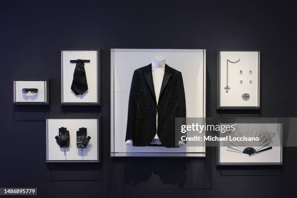 Karl Lagerfeld faithful outfit is on display during the 2023 Met Gala press preview of "Karl Lagerfeld: A Line Of Beauty" at Metropolitan Museum of...