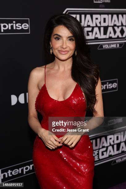 Mikaela Hoover attends the Guardians of the Galaxy Vol. 3 World Premiere at the Dolby Theatre in Hollywood, California on April 27, 2023.