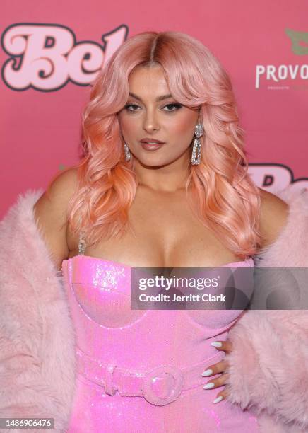 Bebe Rexha arrives at her "Bebe" Album Release Event, Presented By Provocativo at Sunset at EDITION on April 28, 2023 in West Hollywood, California.