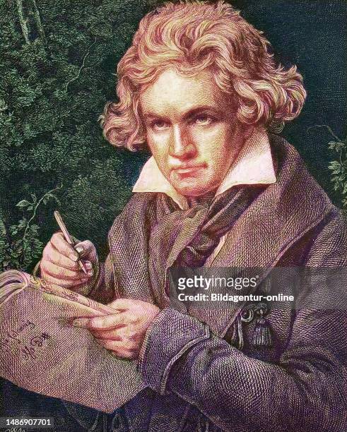 Ludwig van Beethoven, 1770 - 1827, a German composer of the Viennese Classic, historical wood engraving, approx. 1880, digitally restored...