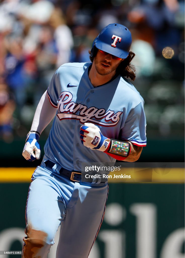 Texas Ranger Heim Jonah Heim of the Texas Rangers runs the bases after hitting a home ...