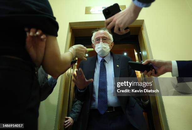 Sen. Bernie Sanders talks to reporters at the U.S. Capitol on May 01, 2023 in Washington, DC. Treasury Secretary Janet Yellen said the U.S. Could...