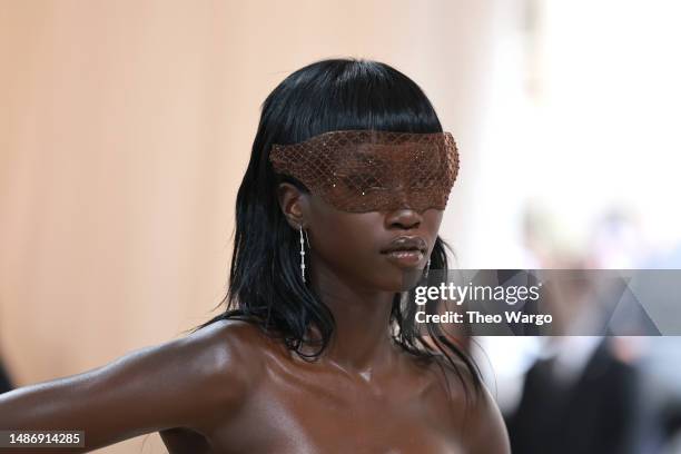 Anok Yai, fashion detail, attends The 2023 Met Gala Celebrating "Karl Lagerfeld: A Line Of Beauty" at The Metropolitan Museum of Art on May 01, 2023...
