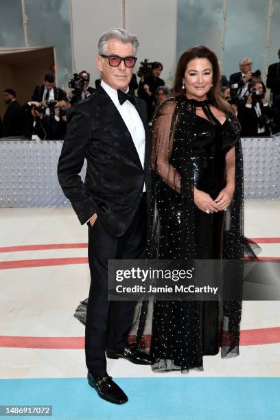 Pierce Brosnan and Keely Shaye Smith attend The 2023 Met Gala Celebrating "Karl Lagerfeld: A Line Of Beauty" at The Metropolitan Museum of Art on May...