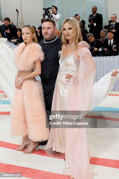 Lila Grace Moss, Kim Jones, and Kate Moss attend The 2023 Met Gala Celebrating "Karl Lagerfeld: A Line Of Beauty" at The Metropolitan Museum of Art...