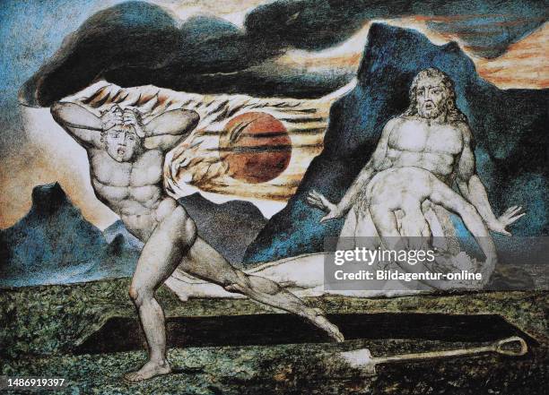 William Blake was an English poet, nature mystic, painter, here the painting Adam and Eve discover the body of Abel, Historic, digitally restored...