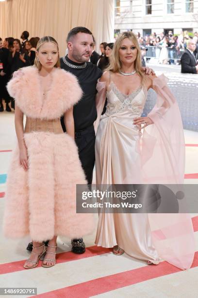 Lila Grace Moss, Kim Jones, and Kate Moss attend The 2023 Met Gala Celebrating "Karl Lagerfeld: A Line Of Beauty" at The Metropolitan Museum of Art...