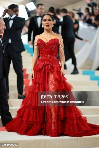 Salma Hayek Pinault attends The 2023 Met Gala Celebrating "Karl Lagerfeld: A Line Of Beauty" at The Metropolitan Museum of Art on May 01, 2023 in New...