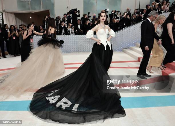 Lily Collins attends The 2023 Met Gala Celebrating "Karl Lagerfeld: A Line Of Beauty" at The Metropolitan Museum of Art on May 01, 2023 in New York...