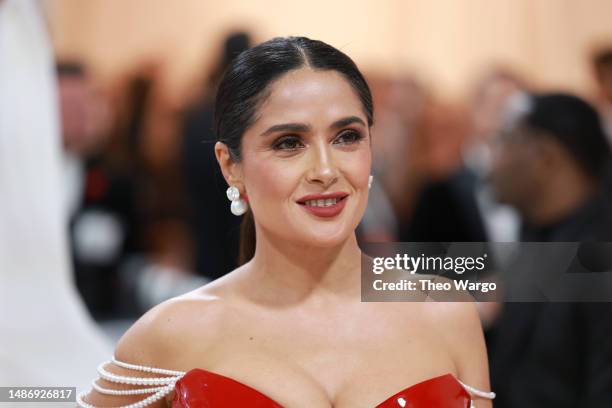 Salma Hayek attends The 2023 Met Gala Celebrating "Karl Lagerfeld: A Line Of Beauty" at The Metropolitan Museum of Art on May 01, 2023 in New York...