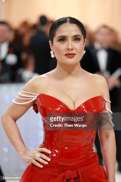 Salma Hayek attends The 2023 Met Gala Celebrating "Karl Lagerfeld: A Line Of Beauty" at The Metropolitan Museum of Art on May 01, 2023 in New York...