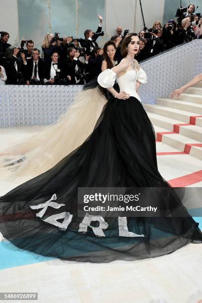 Lily Collins attends The 2023 Met Gala Celebrating "Karl Lagerfeld: A Line Of Beauty" at The Metropolitan Museum of Art on May 01, 2023 in New York...