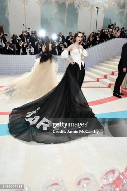 Lily Collins attends The 2023 Met Gala Celebrating "Karl Lagerfeld: A Line Of Beauty" at The Metropolitan Museum of Art on May 01, 2023 in New York...