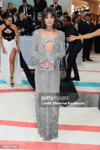 Lea Michele attends The 2023 Met Gala Celebrating "Karl Lagerfeld: A Line Of Beauty" at The Metropolitan Museum of Art on May 01, 2023 in New York...