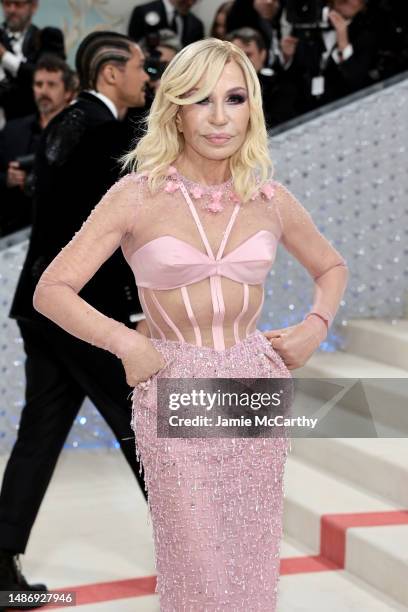 Donatella Versace attends The 2023 Met Gala Celebrating "Karl Lagerfeld: A Line Of Beauty" at The Metropolitan Museum of Art on May 01, 2023 in New...