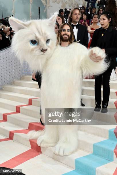Jared Leto, dressed as Karl Lagerfeld's cat Choupette, attends The 2023 Met Gala Celebrating "Karl Lagerfeld: A Line Of Beauty" at The Metropolitan...