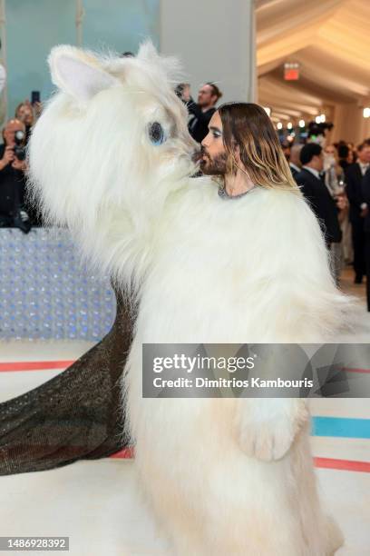 Jared Leto, dressed as Choupette, attends The 2023 Met Gala Celebrating "Karl Lagerfeld: A Line Of Beauty" at The Metropolitan Museum of Art on May...