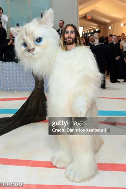 Jared Leto, dressed as Choupette, attends The 2023 Met Gala Celebrating "Karl Lagerfeld: A Line Of Beauty" at The Metropolitan Museum of Art on May...