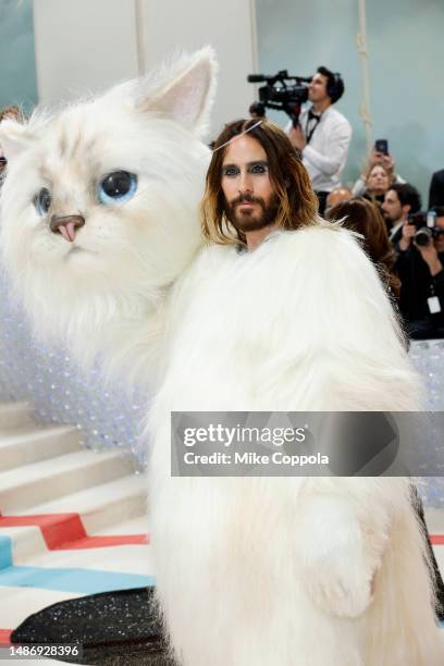 Jared Leto, dressed as Karl Lagerfeld's cat Choupette, attends The 2023 Met Gala Celebrating "Karl Lagerfeld: A Line Of Beauty" at The Metropolitan...