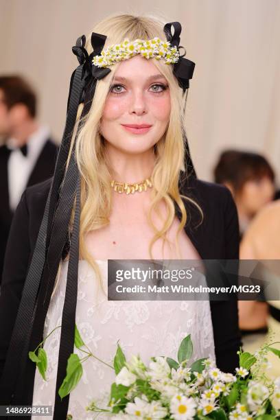 Elle Fanning attends The 2023 Met Gala Celebrating "Karl Lagerfeld: A Line Of Beauty" at The Metropolitan Museum of Art on May 01, 2023 in New York...