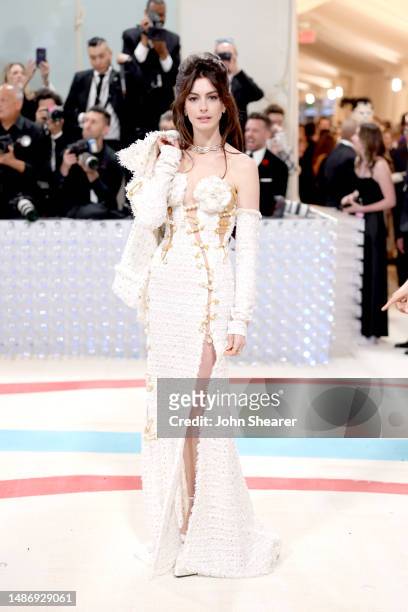 Anne Hathaway attends The 2023 Met Gala Celebrating "Karl Lagerfeld: A Line Of Beauty" at The Metropolitan Museum of Art on May 01, 2023 in New York...