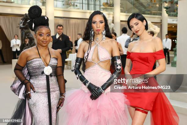 Quinta Brunson, Quannah Chasinghorse and Kelsey Asbille Chow attend The 2023 Met Gala Celebrating "Karl Lagerfeld: A Line Of Beauty" at The...