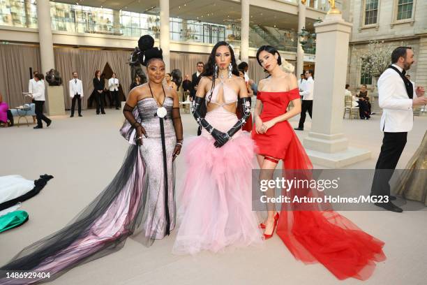 Quinta Brunson, Quannah Chasinghorse and Kelsey Asbille Chow attend The 2023 Met Gala Celebrating "Karl Lagerfeld: A Line Of Beauty" at The...