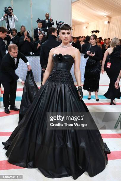 Lily James attends The 2023 Met Gala Celebrating "Karl Lagerfeld: A Line Of Beauty" at The Metropolitan Museum of Art on May 01, 2023 in New York...