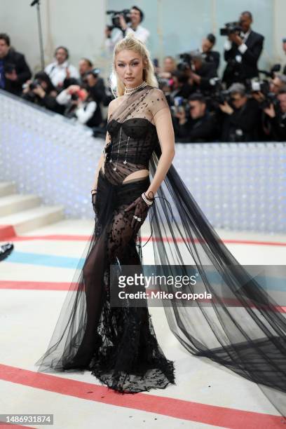 Gigi Hadid attends The 2023 Met Gala Celebrating "Karl Lagerfeld: A Line Of Beauty" at The Metropolitan Museum of Art on May 01, 2023 in New York...