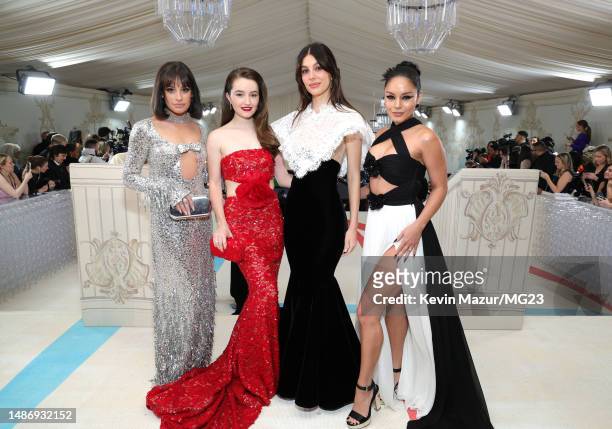 Lea Michele, Kaitlyn Dever, Camila Morrone, and Vanessa Hudgens attends The 2023 Met Gala Celebrating "Karl Lagerfeld: A Line Of Beauty" at The...