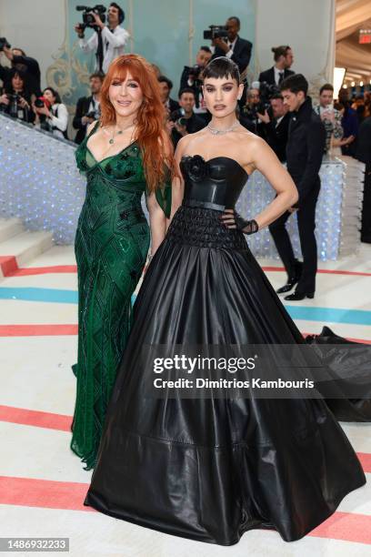 Charlotte Tilbury and Lily James attend The 2023 Met Gala Celebrating "Karl Lagerfeld: A Line Of Beauty" at The Metropolitan Museum of Art on May 01,...