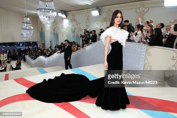 Camila Morrone attends The 2023 Met Gala Celebrating "Karl Lagerfeld: A Line Of Beauty" at The Metropolitan Museum of Art on May 01, 2023 in New York...