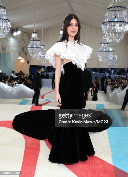 Camila Morrone attends The 2023 Met Gala Celebrating "Karl Lagerfeld: A Line Of Beauty" at The Metropolitan Museum of Art on May 01, 2023 in New York...