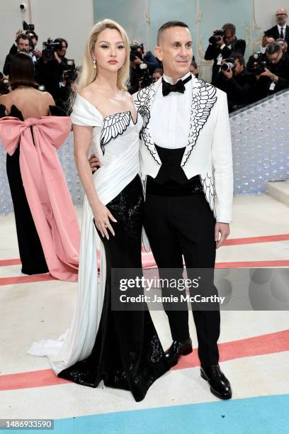 Devon Aoki and Jeremy Scott attend The 2023 Met Gala Celebrating "Karl Lagerfeld: A Line Of Beauty" at The Metropolitan Museum of Art on May 01, 2023...