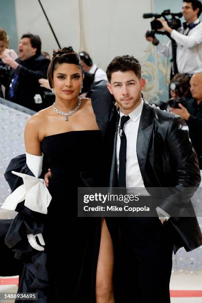 Priyanka Chopra Jonas and Nick Jonas attend The 2023 Met Gala Celebrating "Karl Lagerfeld: A Line Of Beauty" at The Metropolitan Museum of Art on May...