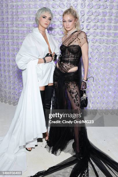 Cara Delevingne and Gigi Hadid attend The 2023 Met Gala Celebrating "Karl Lagerfeld: A Line Of Beauty" at The Metropolitan Museum of Art on May 01,...