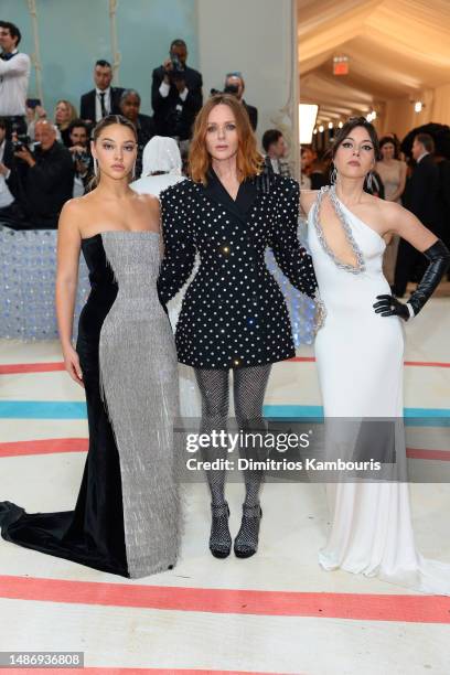 Madelyn Cline, Stella McCartney, and Aubrey Plaza attend The 2023 Met Gala Celebrating "Karl Lagerfeld: A Line Of Beauty" at The Metropolitan Museum...