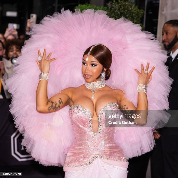 Cardi B departs The Mark Hotel for the 2023 Met Gala Celebrating "Karl Lagerfeld: A Line Of Beauty" on May 01, 2023 in New York City.