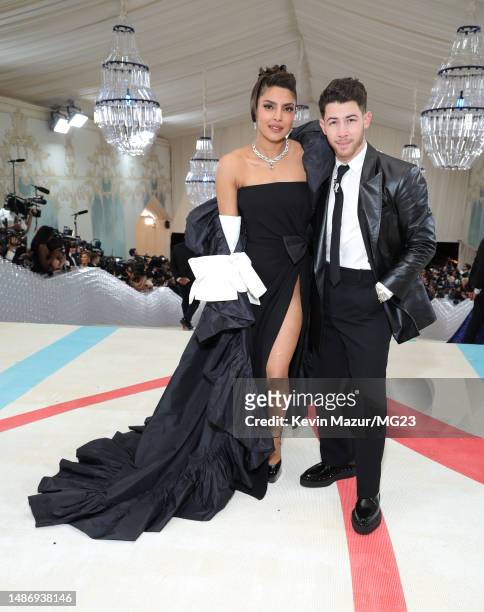 Priyanka Chopra Jonas and Nick Jonas attend The 2023 Met Gala Celebrating "Karl Lagerfeld: A Line Of Beauty" at The Metropolitan Museum of Art on May...