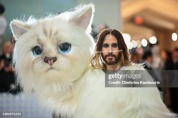 Jared Leto, dressed as Choupette, attends The 2023 Met Gala Celebrating "Karl Lagerfeld: A Line Of Beauty" at The Metropolitan Museum of Art on May...