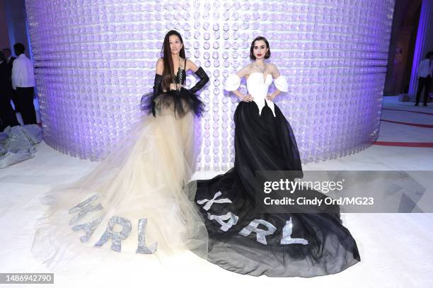 Vera Wang and Lily Collins attend The 2023 Met Gala Celebrating "Karl Lagerfeld: A Line Of Beauty" at The Metropolitan Museum of Art on May 01, 2023...
