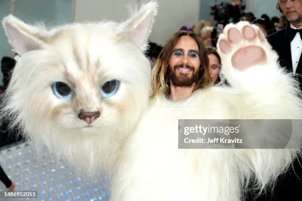 Jared Leto, dressed as Choupette, attends the 2023 Met Gala Celebrating "Karl Lagerfeld: A Line Of Beauty" at Metropolitan Museum of Art on May 01,...