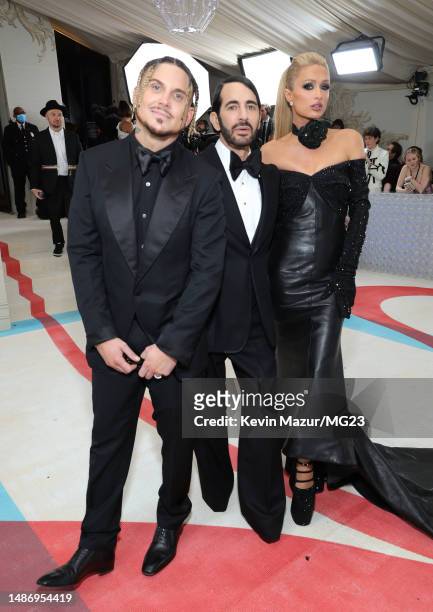 Charly Defrancesco, Marc Jacobs, and Paris Hilton attend The 2023 Met Gala Celebrating "Karl Lagerfeld: A Line Of Beauty" at The Metropolitan Museum...