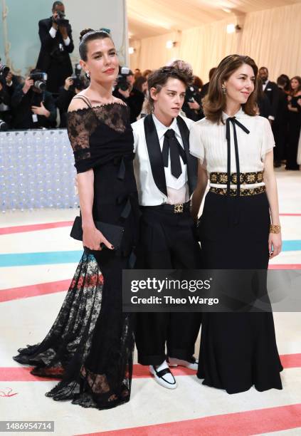 Charlotte Casiraghi, Kristen Stewart and Sofia Coppola attend The 2023 Met Gala Celebrating "Karl Lagerfeld: A Line Of Beauty" at The Metropolitan...