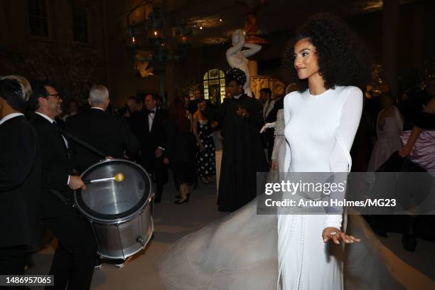 Imaan Hammam attends The 2023 Met Gala Celebrating "Karl Lagerfeld: A Line Of Beauty" at The Metropolitan Museum of Art on May 01, 2023 in New York...