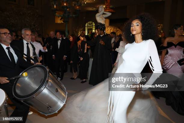 Imaan Hammam attends The 2023 Met Gala Celebrating "Karl Lagerfeld: A Line Of Beauty" at The Metropolitan Museum of Art on May 01, 2023 in New York...