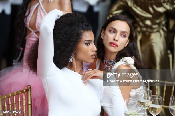 Imaan Hammam and Irina Shayk attend The 2023 Met Gala Celebrating "Karl Lagerfeld: A Line Of Beauty" at The Metropolitan Museum of Art on May 01,...