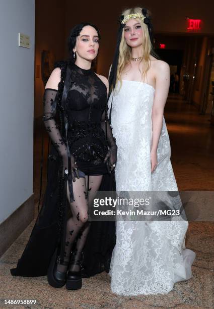 Billie Eilish and Elle Fanning attend The 2023 Met Gala Celebrating "Karl Lagerfeld: A Line Of Beauty" at The Metropolitan Museum of Art on May 01,...