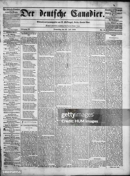 Der Deutsche Canadier newspaper front page 26 July 1860.